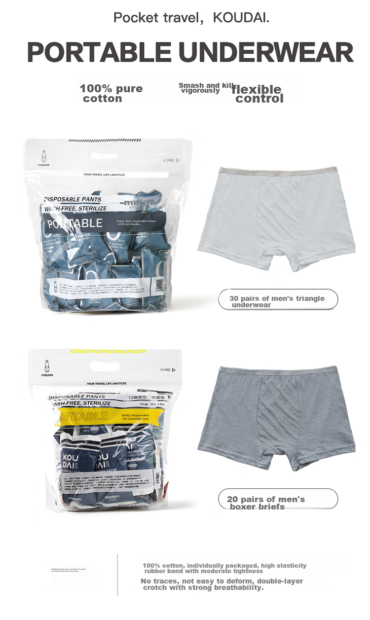 HINCLOUD Xin Yun 20-Pack Disposable Underwear, No-Wash, Comfortable for Business Trips And Travel, Pure Cotton, Men's Boxer Briefs, 20-Pack, XL Size 3