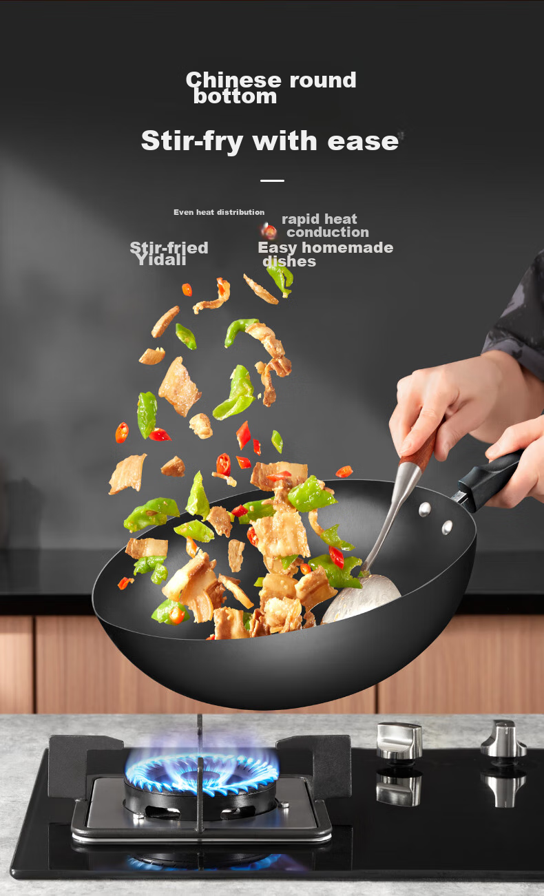 SUPOR Non-Coated Iron Wok, Stainless Steel Frying Pan, Compatible with Gas And Induction Stoves, Model FC32V3 4