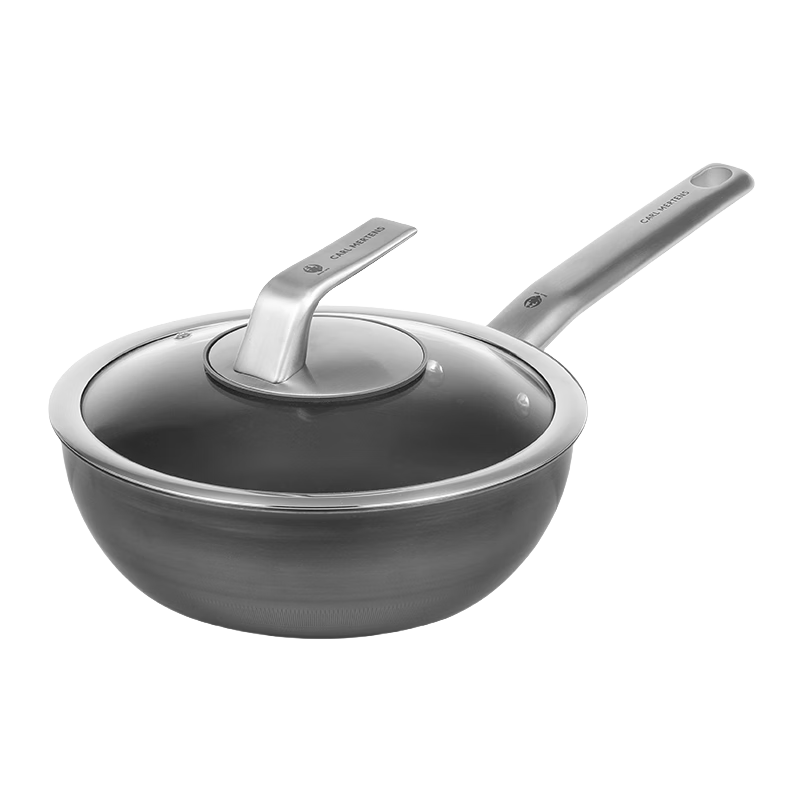 CARL MERTENS Non-Stick Pure Titanium Wok for Home Cooking, Suitable for 1-2 People, 24cm with Lid, Compatible with Gas Stove And Induction Cooker MTiD24
