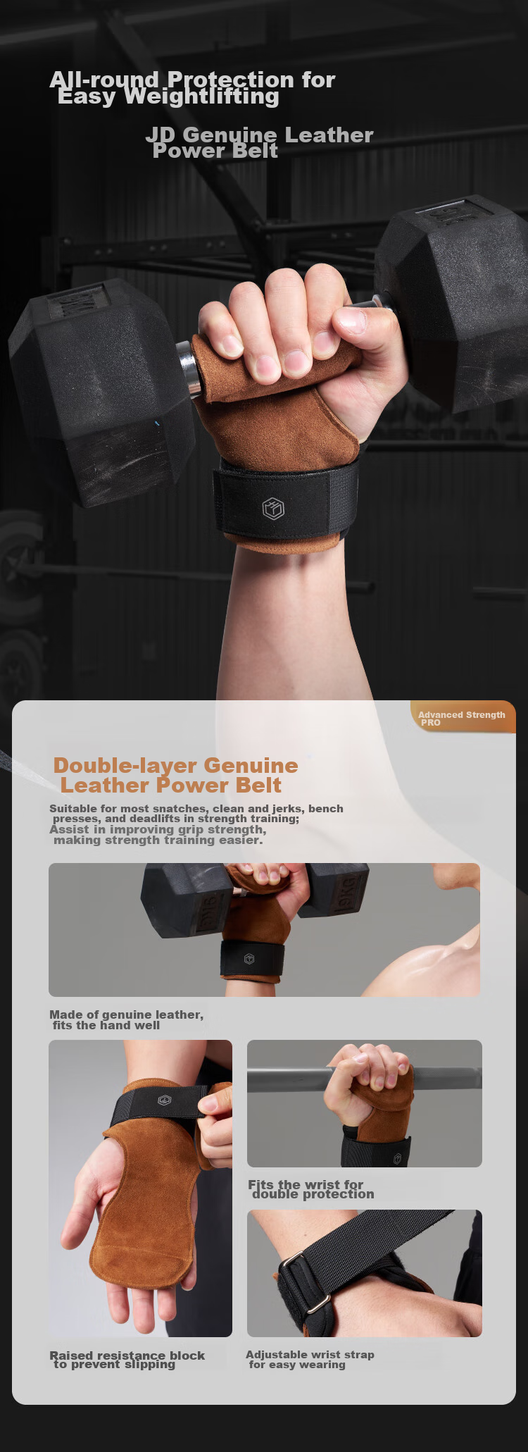 JD Original Pull-Up Assist Bands, Fitness Grip Strength Bands for Men And Women, Deadlift Fitness Gloves, Cowhide Brown, 2 Pieces 5