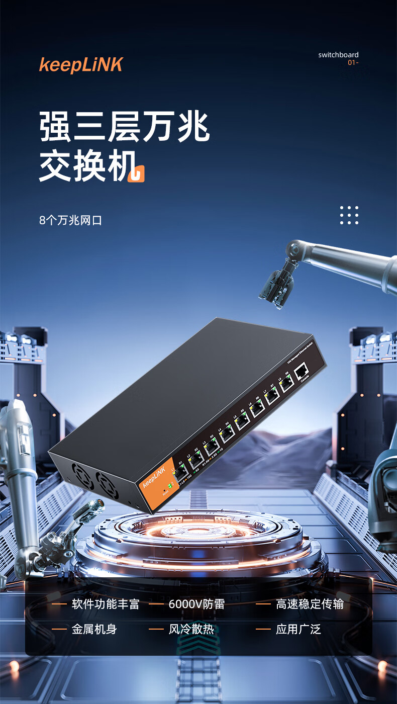 KeepLINK KP-9000 Gigabit Switch, Layer 3 Managed, Supports IPV4 Dynamic Routing, Network Traffic Splitter/distributor, Per Unit 1