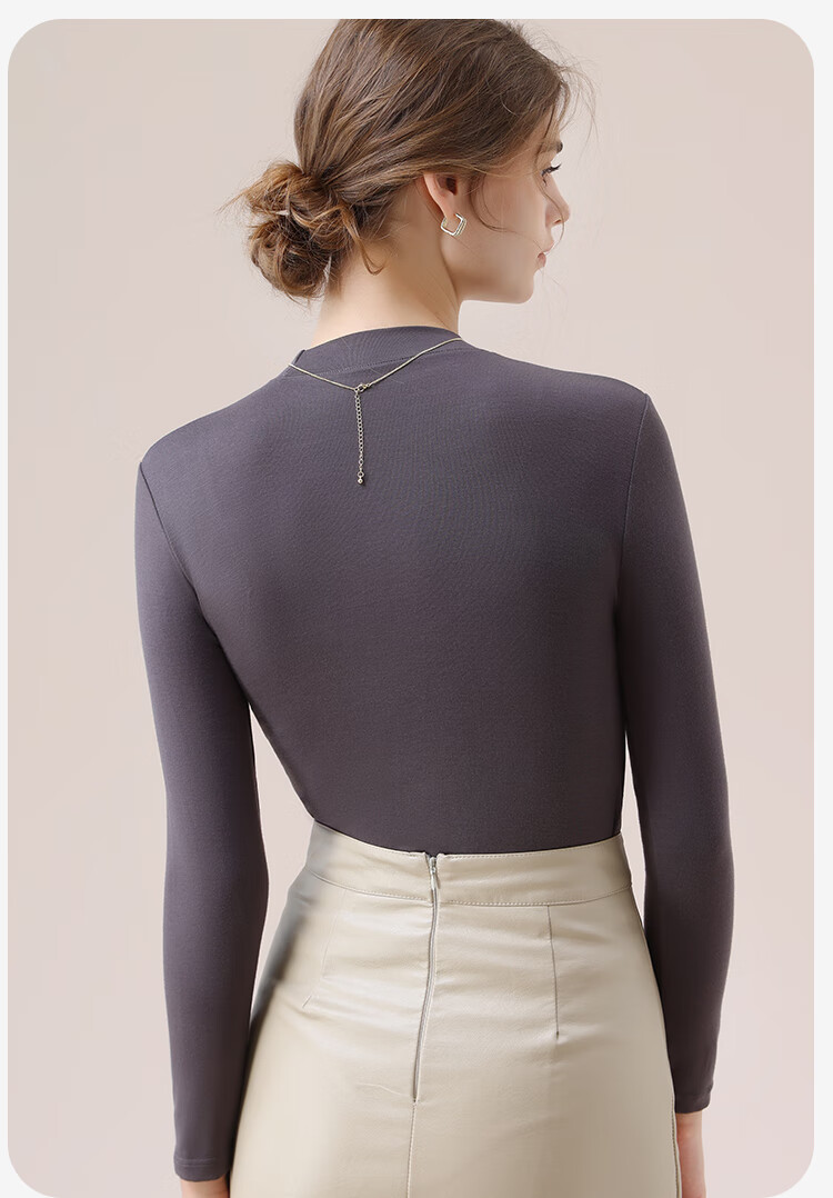 MiiOW Tech Heated Thermal Underwear Women Acrylic Cashmere Autumn High Neck Base Shirt Gray 28
