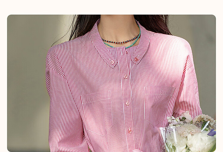 Dme Simple Style Stand Collar Comfortable Cotton Straight Loose-Fitting Dress Shirt-Style Dress for Women, Pink, S 4