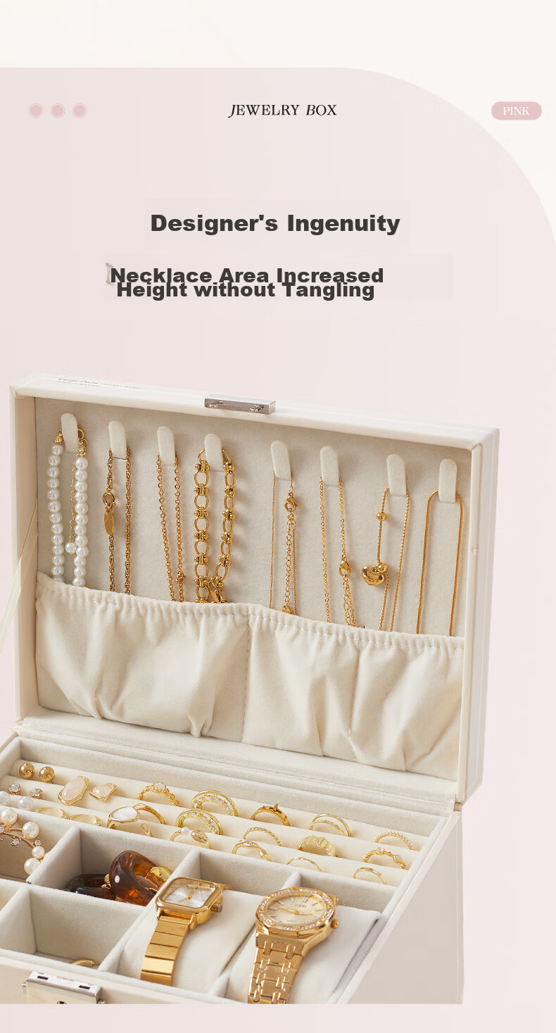 EACHY Three-Tier Lockable Jewelry Box for Gold Necklaces, Earrings, And High-End Exquisite Accessories Storage Box, Patchwork Color 5