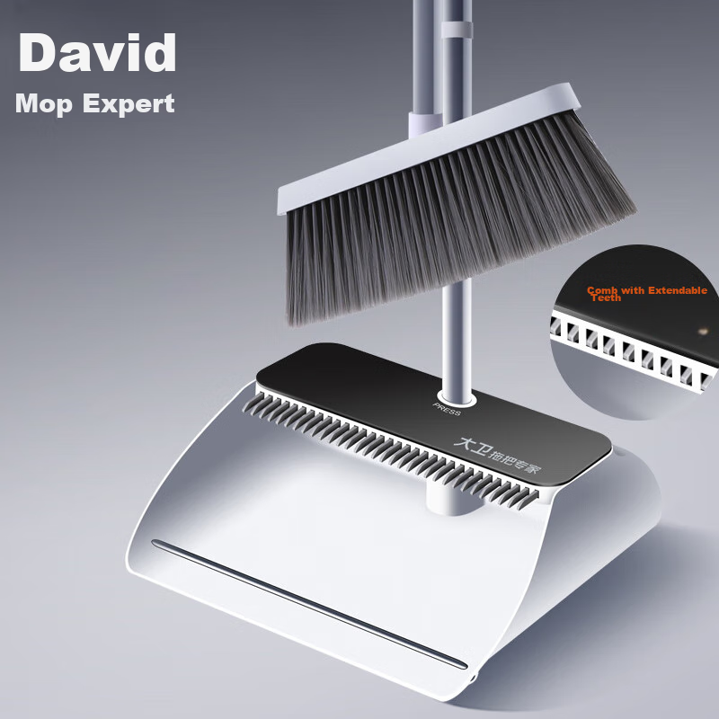 Dawei Broom And Dustpan Set, Extendable Comb Teeth Set, Sweeping Broom with Large Comb Teeth, Soft Bristles, Non-Sticky Hair F10