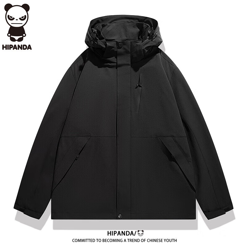 HIPANDA Hello Panda Jacket for Men And Women, 2026 Hooded Jacket, Couple's Outdoor Hiking Wear, Black, XL