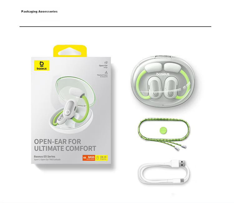BASEUS Eli Bluetooth Headphones, Over-Ear Open-Style Comfortable Non-In Sports Running Noise-Cancelling Business Suitable for Huawei Xiaomi, White 32
