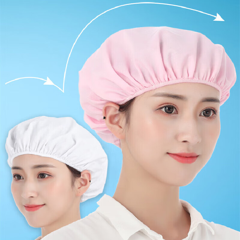 Pinzhide PTH020 Women's Work Cap, Workshop Factory Dust-Proof Breathable Hooded Elastic Hygiene Catering Chef Hat, Washable Cotton, Navy Blue, 2-Pack
