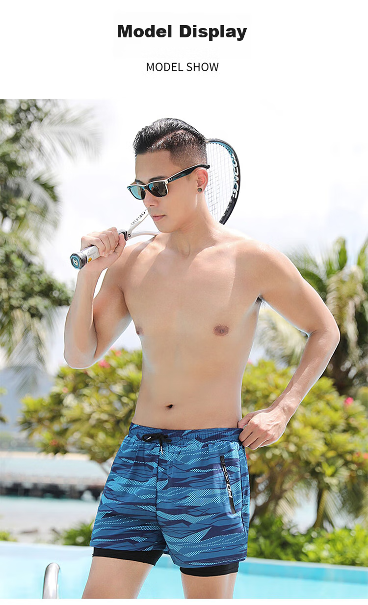 F.DYRAA Men's Swim Trunks Double-Layer Quick-Dry Loose Large Size Hot Spring Swimming Shorts Set of 3 26070 Black XL 13