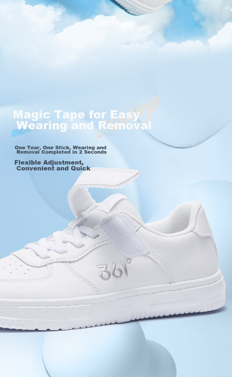 361° Children's All-Season Skateboard Shoes for Boys And Girls (Ages 3-12), Versatile Velcro Skateboard Shoes, White Sneakers, Green, Size 36 6