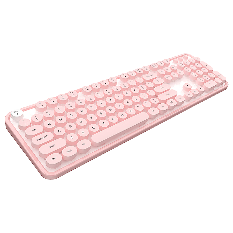 Mofii Sweet Wired Keyboard for Women, Chocolate Mahjong Sound Retro Dotted Desktop Laptop Office Keyboard, Cherry Blossom Pink