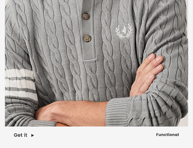 Navikail Italian Small Sailboat Antibacterial Warm Knit Sweater Men's Half-Zip Collar 1344044503 Gray XL/52 4