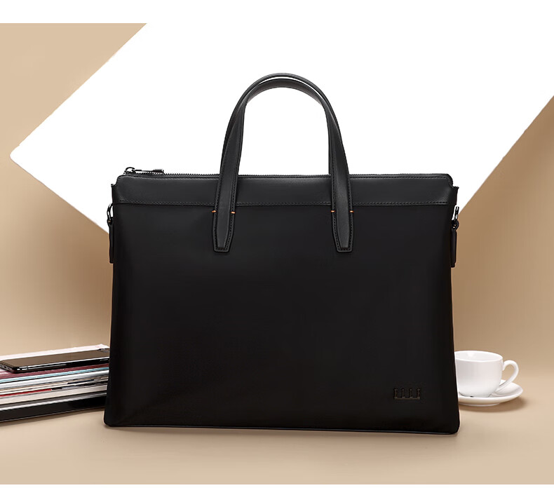ELLE HOMME Business Men's Briefcase, Nylon Canvas Handbag, Crossbody 14-Inch Laptop Bag, 14610 Black 5