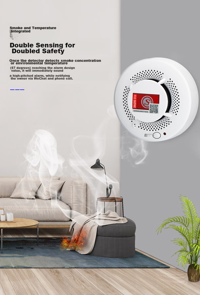 LFang PS-818 Smoke Alarm, Fire Safety 3C Certified, Fire And Smoke Temperature Alarm, for Home And Commercial Use, Remote Alarm 3