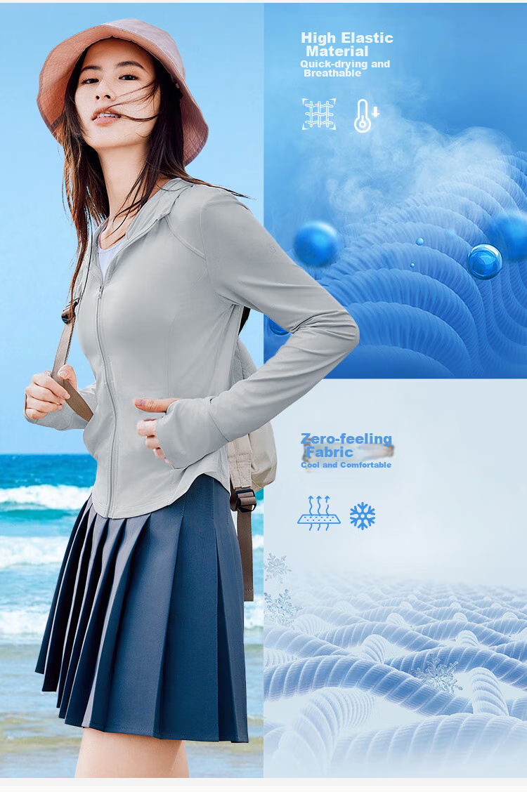 Ousen Sun Protection Clothing for Women, Spring And Summer Original Yarn Ice Silk Sun Protection Garment, Slim-Fit Outdoor Cycling Sun-Blocking Hooded Sun Protection Shirt, Skin Coat 5