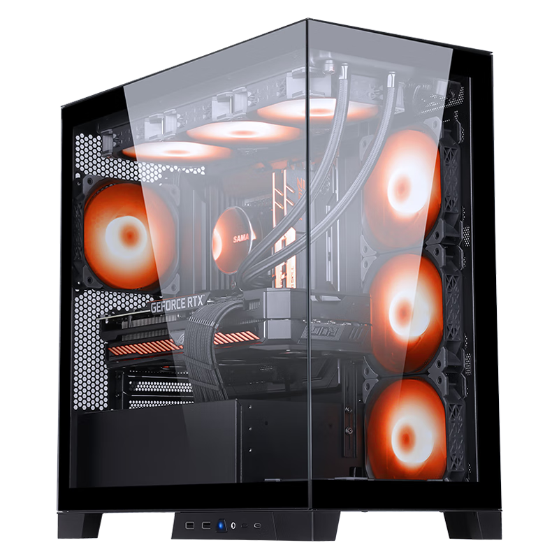SAMA New Mirror World Matx Seaside Chassis Desktop Computer Black, Double-Sided Glass/detachable Pillars/dual U3+Type-C/Supports Back-Mounted Motherboard 360 Water Cooling/New Horizo