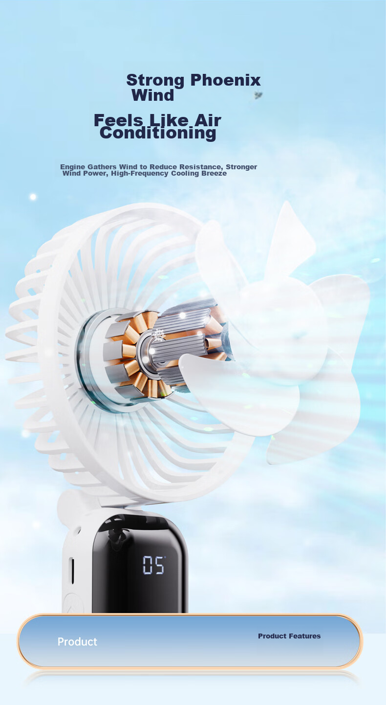 KPD KEEP PURSUING DREAMS Handheld Mini Fan, Multifunctional Smart Digital Display High-Power Portable USB Rechargeable Fan for Office, Dormitory, Desktop, Outdoor Use F01i/N15 White 7