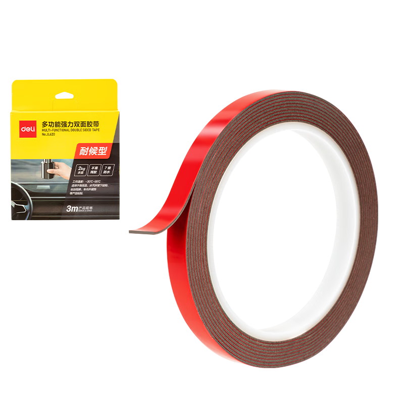Deli Strong Nano Tape, Invisible Double-Sided Adhesive, 10mm*3m*1mm, Multi-Purpose for Car And Home Use, Heat-Resistant, Waterproof, Moisture-Proof, Gray, 1 Roll/box, JL620