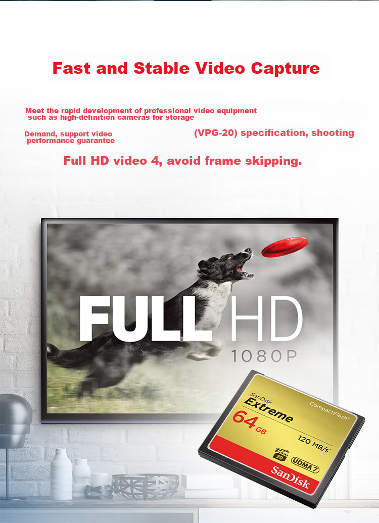 Sandisk 64GB CF (CompactFlash) Memory Card UDMA-7 Extreme Pro Storage Card Read Speed 120MB/s Write Speed 85MB/s DSLR Camera Memory Card 6