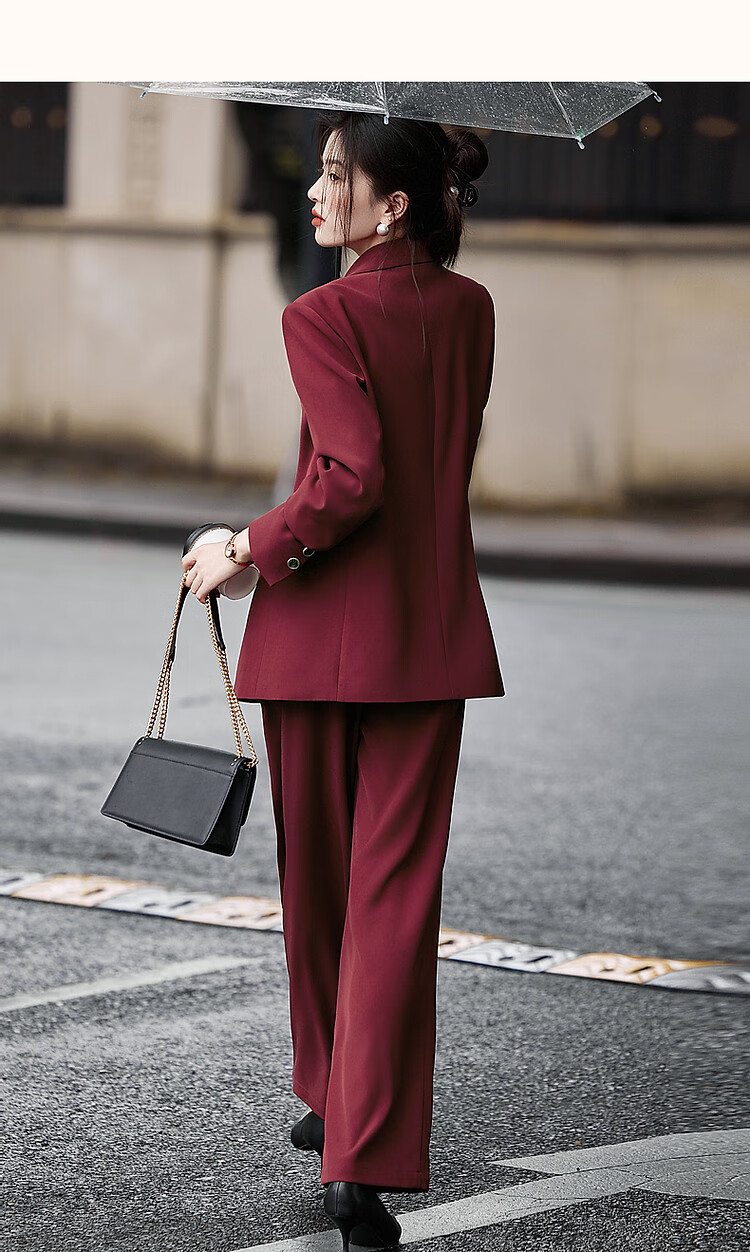 Dme [Zhi Gan Suit Set] Spring And Autumn Classic Buckle-Up Top with Long Pants, Women's Business Suit Two-Piece Set 15