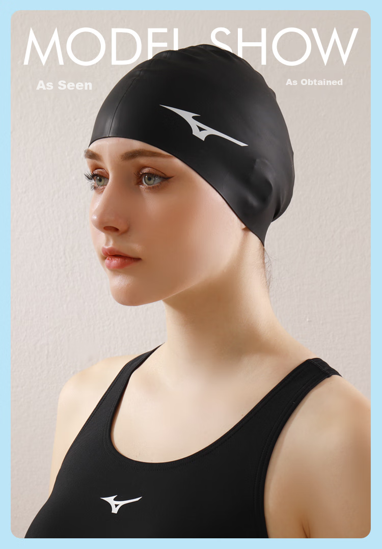 MIZUNO Swimming Cap, Unisex Adult Waterproof Cap, Long Hair Ear Protection, Non-Constricting, Enlarged Professional Silicone Cap N2CW1S02 Black 11