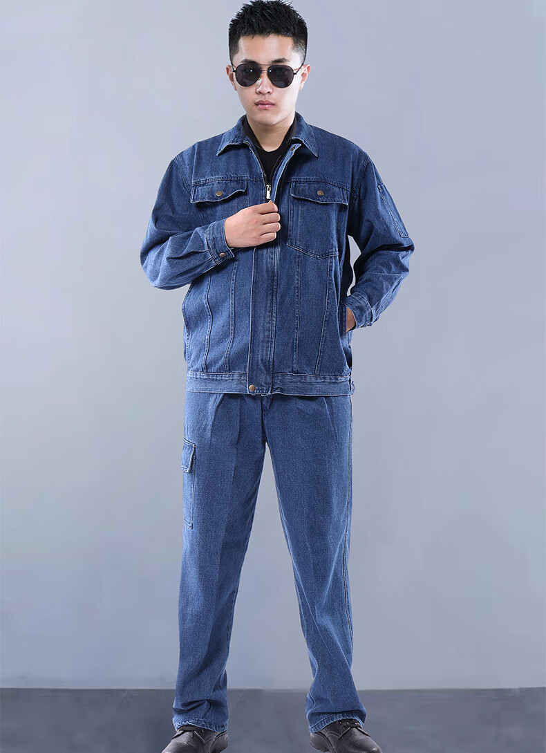 秋冬工厂车间工地工人工装厂服结实耐烫电焊工劳保牛仔工作服套装160