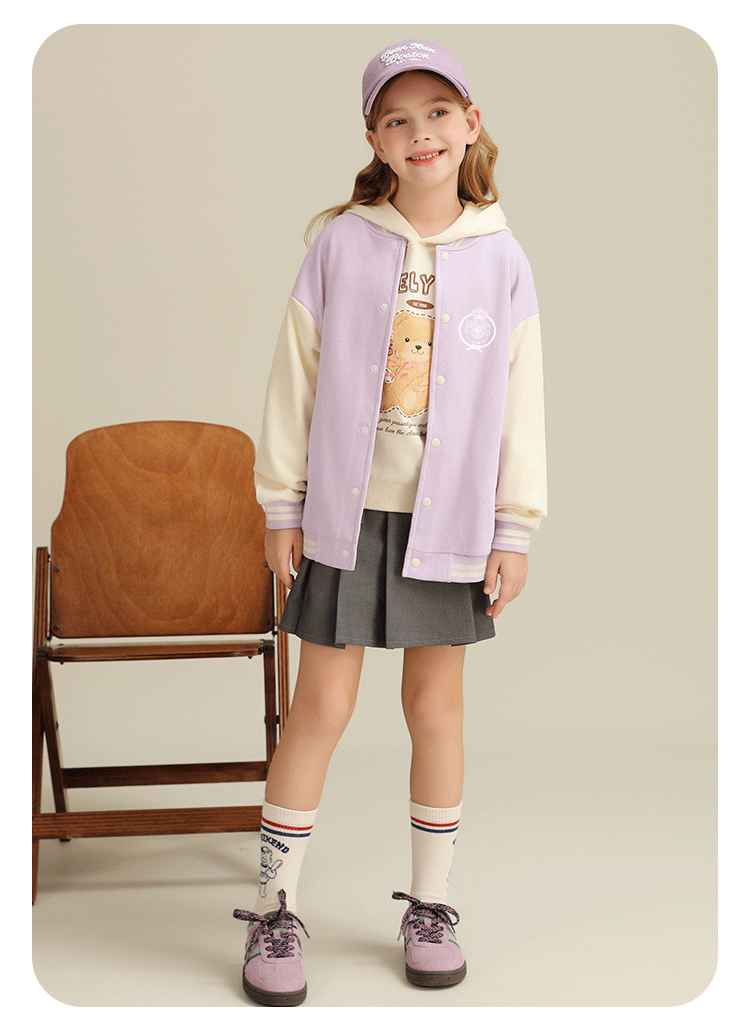 Classic Teddy Children's Jacket, Boys And Girls Baseball Coat, Outerwear for Older Kids, Autumn Outfit, Pink, Size 110 14
