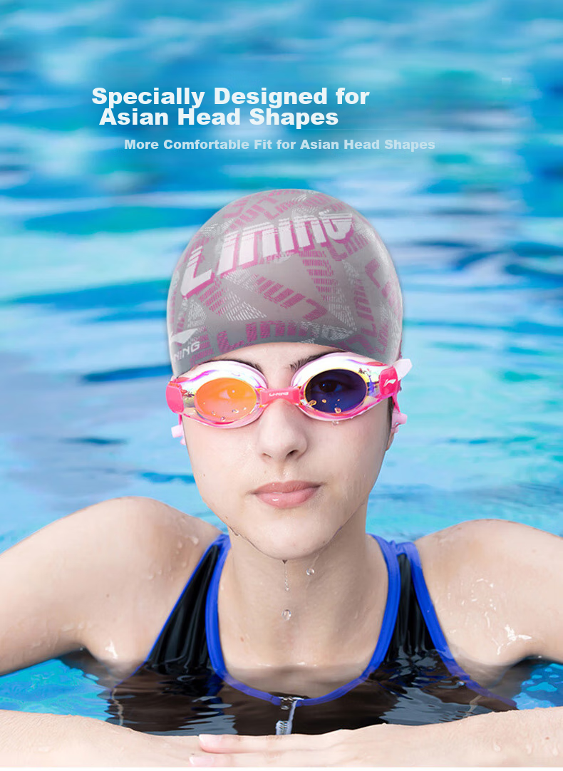 Li-Ning Swimming Cap, Long Hair Silicone Waterproof Swim Cap, Unisex Fashion Printed Comfortable Non-Binding Swim Cap LNMT522-1 White 5