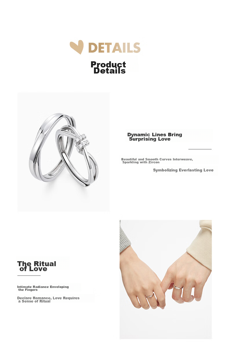 Kadiluo Love Interwoven 925 Silver Couple Rings, Adjustable Pair of Rings, Birthday Gift for Girlfriend 8