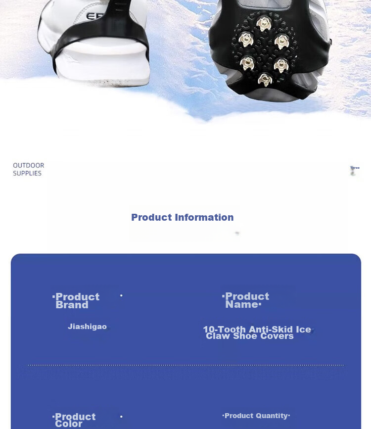 Dipuer Ice Claw Non-Slip Shoe Covers with 10 Teeth, Snow Anti-Slip Cleats, Snow Covers with Cleats, Outdoor Ice Grip Foot Covers, Size 40-45 2