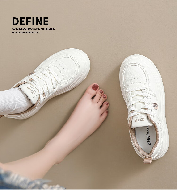 ZHR White Sneakers for Women with Height Increase, Thick Soles, Versatile, Simple, Casual Shoes, Fashionable Lightweight Women's Shoes KE17 Beige 35 3