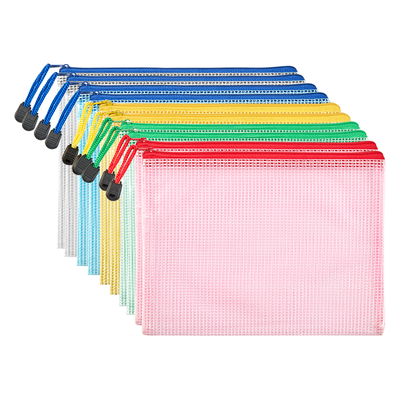 Kingdee 5 A4 Grid Zipper Bags in 5 Colors, Waterproof Document Folders/exam Paper Bags, Office Supplies for File Protectio