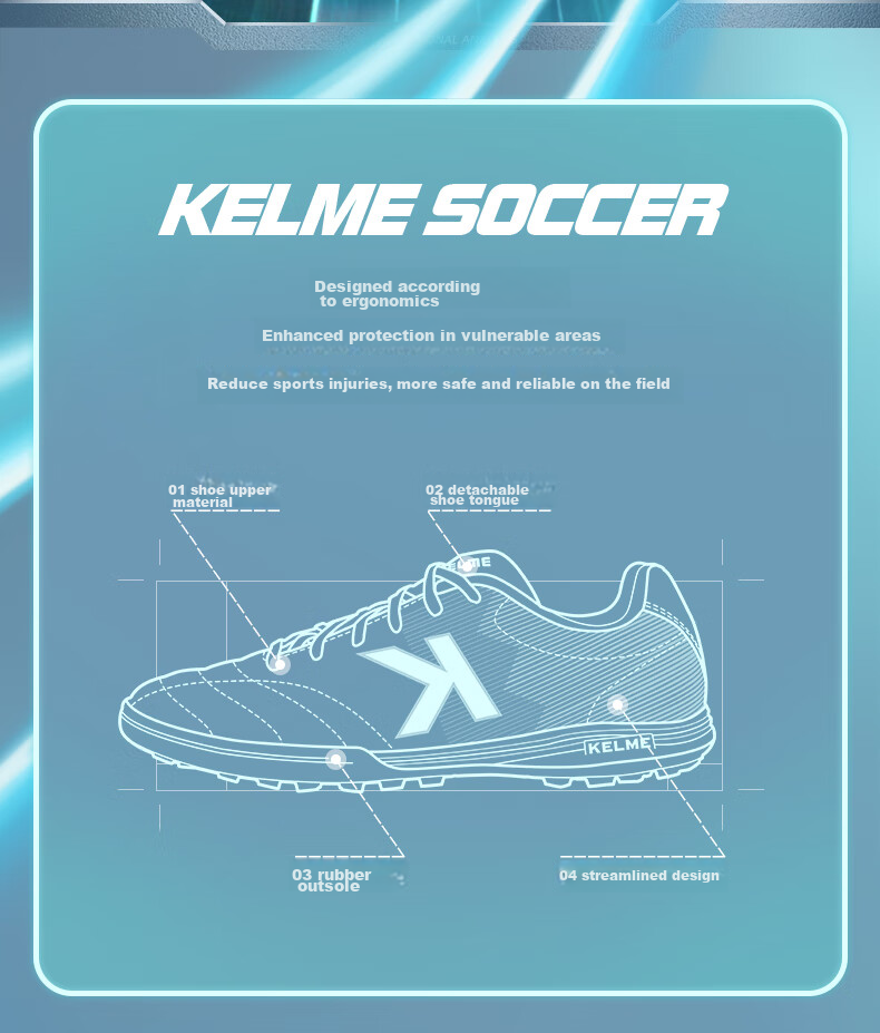 KELME TF Soccer Shoes for Adult Men And Teenagers, Breathable Non-Slip Cleats Professional Training Football Boots Gray/Blue Size 30 2