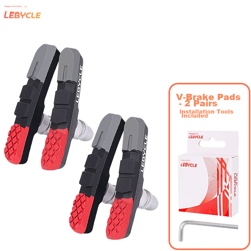LEBYCLE Mountain Bike Brake Pads, Universal V-Shaped Brake Clamp, Silent Wear-Resistant Rubber Brake Pads, Tools Included