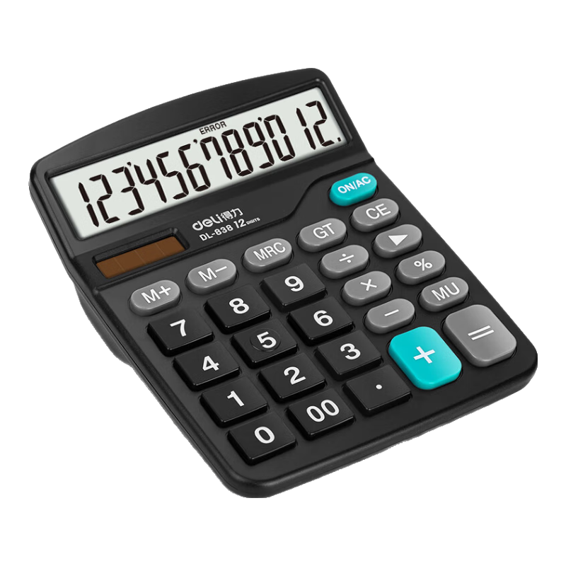 Deli Large Dual Power Portable Desktop Calculator, 12-Digit Large Screen Desktop Computer, Office Supplies, Black 838
