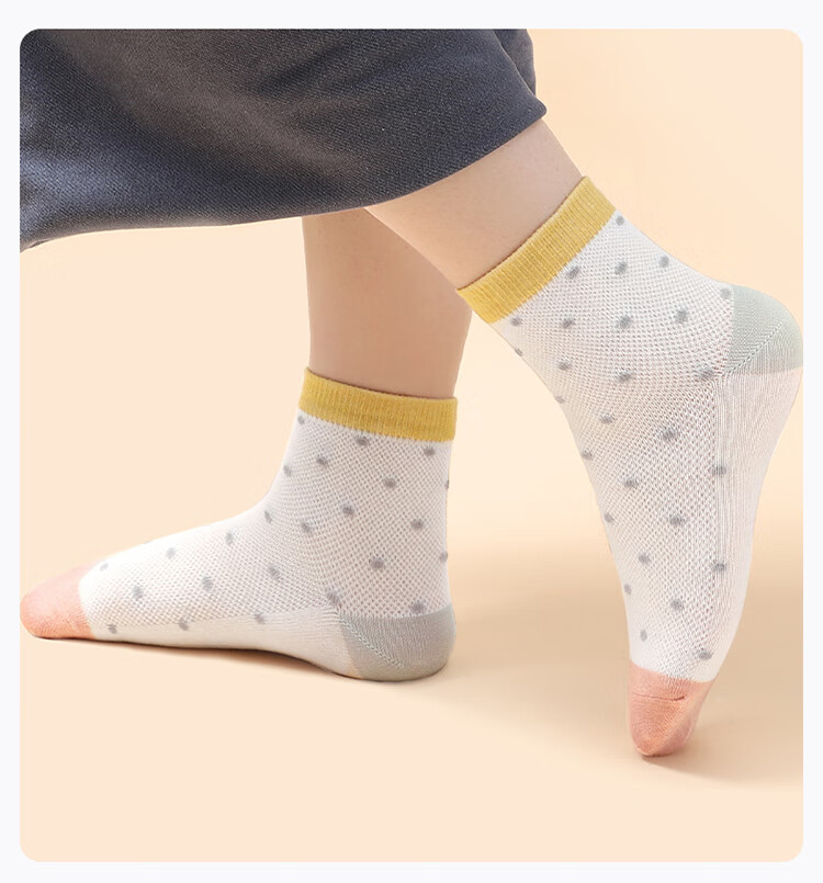 LangSha Children's Socks, Girls' Spring And Summer Cotton Mesh Mid-Calf Socks, Breathable Thin Socks 10