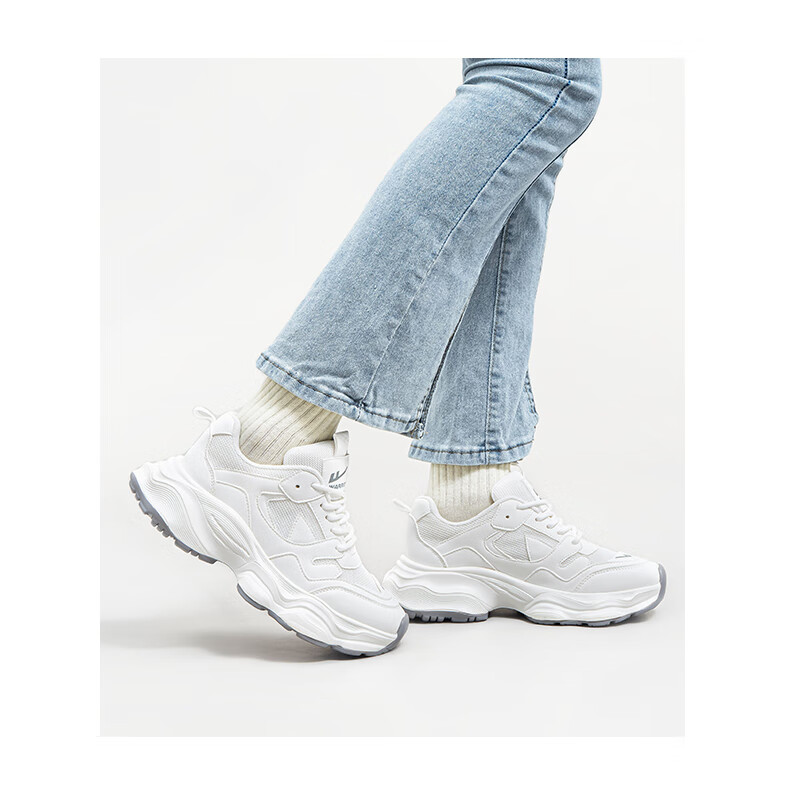 Huili Women's Chunky Sneakers, Mesh Upper Sports Shoes, Ladies' Thick-Soled Breathable Casual Shoes, 3075 White And Black, Size 35 9