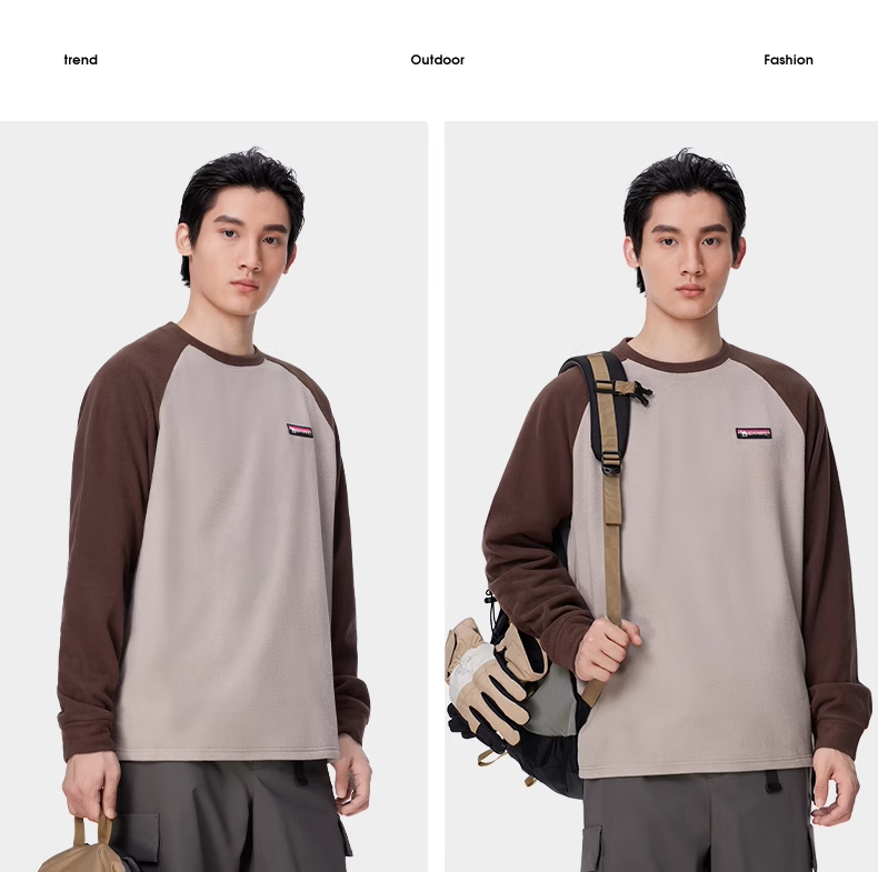 CAMEL Outdoor Fleece Jacket for Men, Inner Layer Autumn And Winter Long-Sleeve T-Shirt, 220g Lightweight Heat-Retaining, A14CA6K788, Phantom Black, L 18