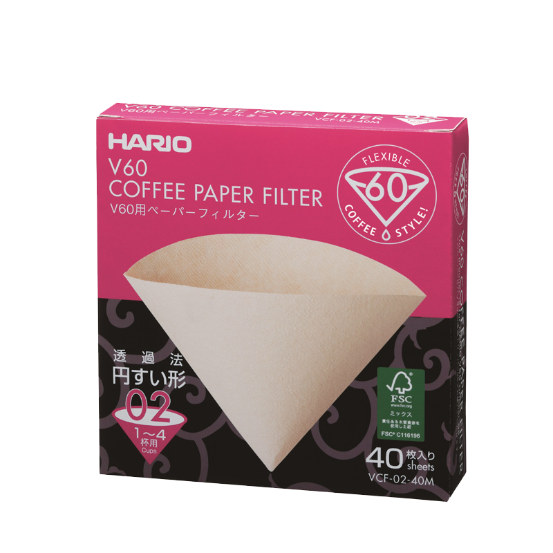 HARIO Imported Coffee Filter Paper V60 Drip-Style Natural Wood Portable Pour-Over Coffee Filter, Size 02