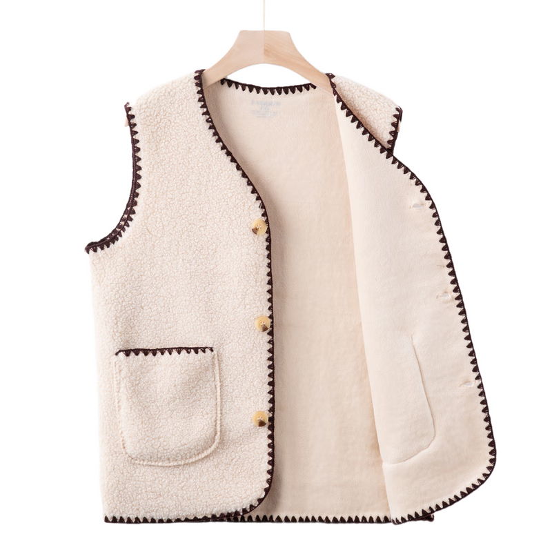 Fengxiao Middle-aged and Elderly Women's Autumn Vest New Stylish Autumn Winter Sleeveless Casual Solid Color Fleece Vest for Mom