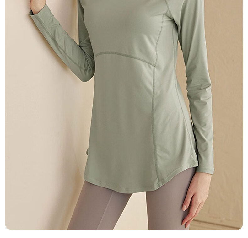 XUEXIMAN Yoga Wear Sports Top for Women, Spring And Autumn Quick-Dry Long-Sleeve T-Shirt, Mid-Length, Hip-Covering, Slimming, Breathable, for Running And Fitness 8