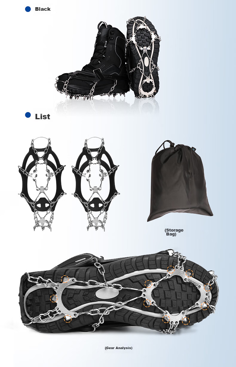 Kanle Ice Claw Non-Slip Shoe Covers, Winter Outdoor Professional Mountaineering Hiking Snow Shoes with Chain Cleats, Simple Anti-Slip Chains 7