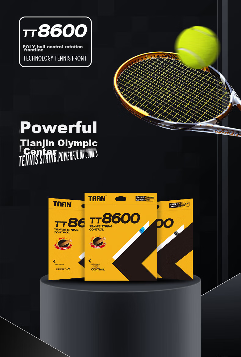 Taan Tennis String, Hard String, Powerful Control, High Elasticity, Durable, TT8600s Hexagonal Power, Black, 12M, Single Pack 1