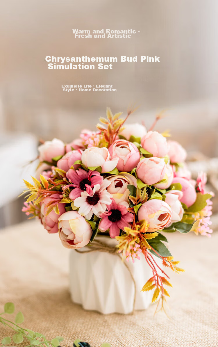 SUGER LOVE Nordic Style Artificial Flower Arrangement Set with Plastic Flowers and Ceramic Vase Pink for Living Room Dining Table Decoration 1