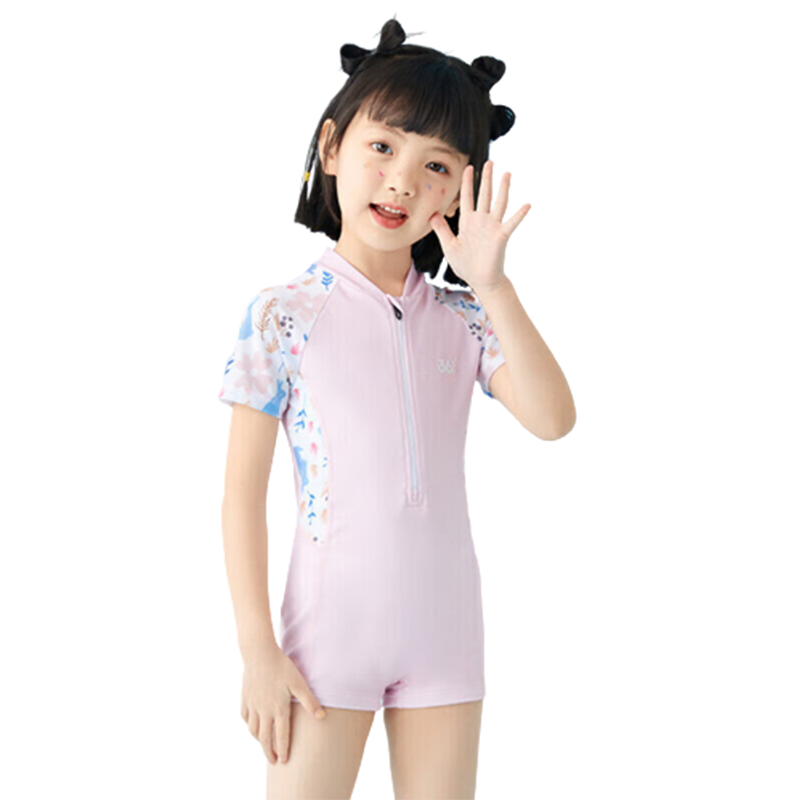 361° Children's Swimsuit for Girls, One-Piece Short Sleeve Shorts, Summer Swimwear, Professional Swimming Training, Quick-Dry Hot Spring Swimwear
