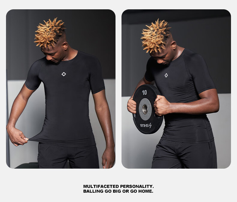 RIGORER Men's Short-Sleeve Compression Shirt, Round Neck, Sports Basketball Running Training Fitness Tight-Fitting Slimming Highlighting Line Top 10
