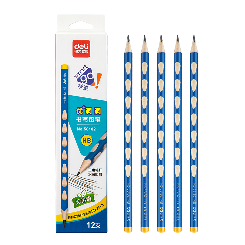 Deli Hole Pencil 12pcs HB Triangular Grip Children's Posture Correction Student Writing Pencil 58182 Back to School Stationery