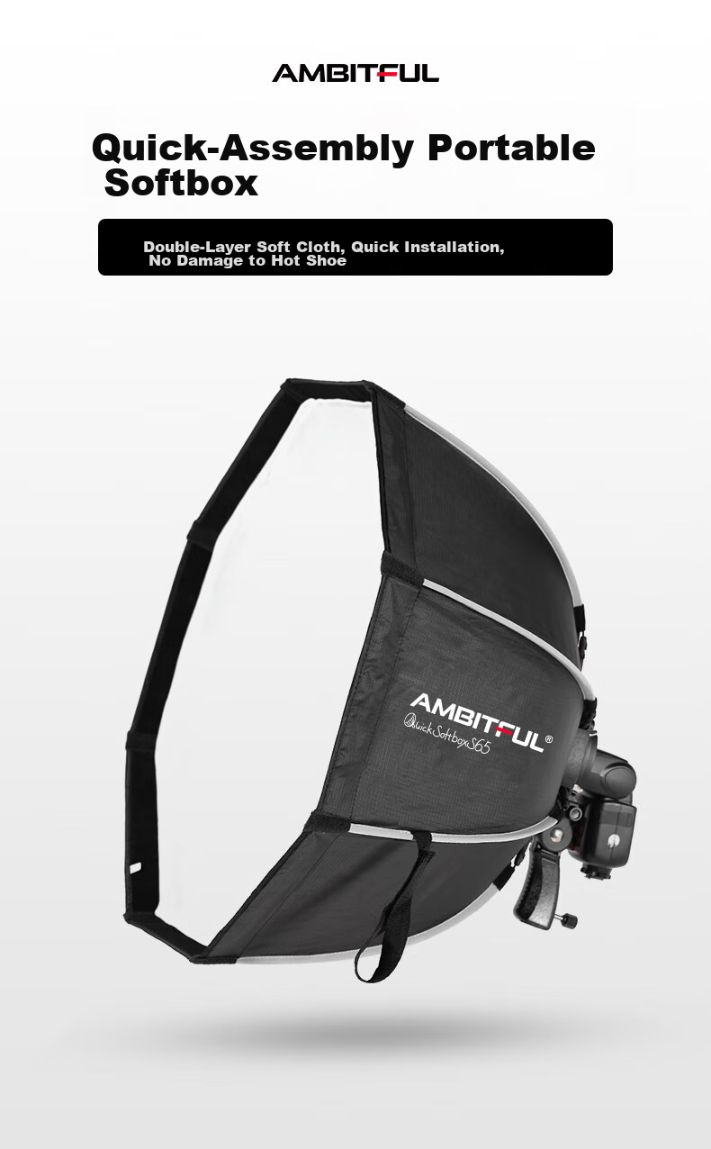 AMBITFUL QS65cm Octagonal Softbox with Grid, Quick Installation, Portable, Suitable for Continuous Light Fill Light, Video Flash, Softbox Cloth, Photography Studio 1