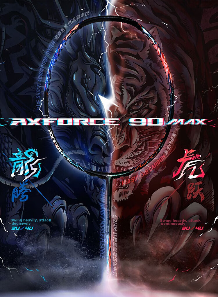 Li-Ning Badminton Racket Thunder 90 Tiger Edition Max Offensive Single Racket, Full Carbon Professional Competition Grade Racket, 3U Unstrung Racket 1