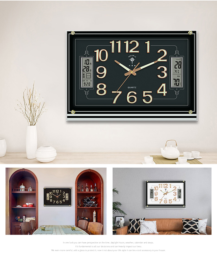 POLARIS Wall Clock, Creative Living Room Timepiece, Bedroom Luminous Clock, Temperature Display with Dual Liquid Crystal, 24-Inch Large Clock 15